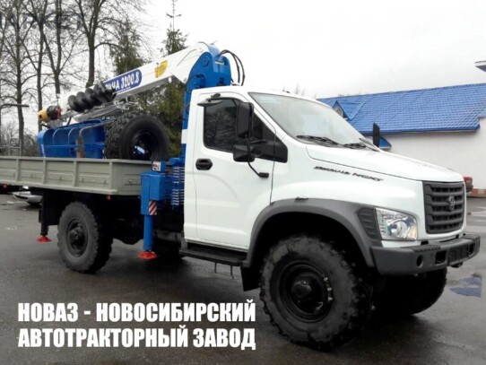 Бортовой автомобиль ГАЗ Садко NEXT C41A23 с манипулятором ДВИНА 3200.8 до 3,2 тонны с буром и люлькой (фото 1)
